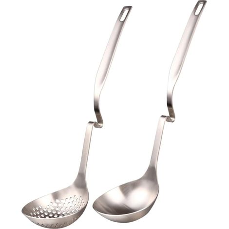 2 louches inox soupe/hotpot fente + manche long, durables pour service et cuisson (1/5)