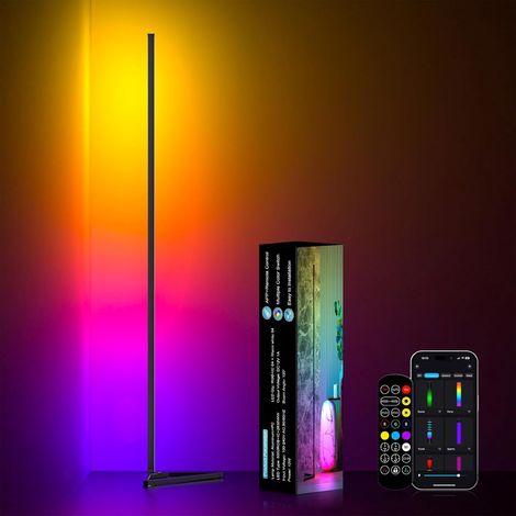 140cm Lampe d'angle LED RVB intelligente avec application et télécommande, synchronisation de la musique, réglage de la minuterie - pour le salon, la chambre à coucher et la salle de jeux (1/5)