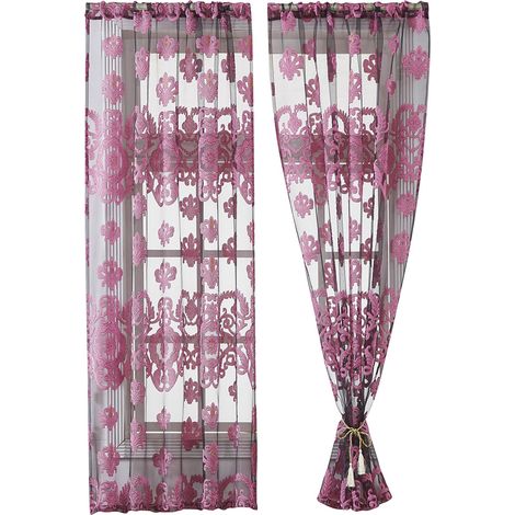 Rideau En Voile De Polyester Avec Motif Floral Brodé Pour Chambre Et Salon - Violet (1/5)