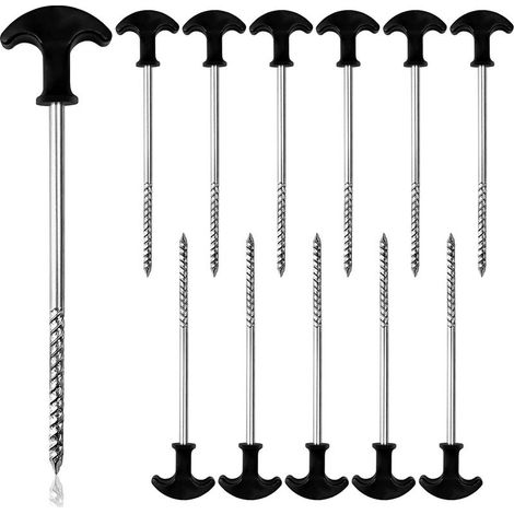12 Pcs Piquets de Tente en Acier Galvanisé - Piquets de Camping Solides avec Filetage - Poignée Antidérapante - Long 200 mm, Ø 7 mm (1/5)