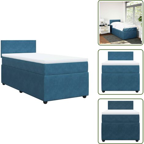 Sommier à lattes de lit avec matelas bleu 90x190 cm velours - Sommier À Lattes De Lit - Sommiers À Lattes De Lit - Lit - Meuble De Chambre À Coucher (1/5)