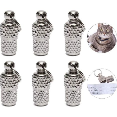 6 Pcs Médaillon Collier Chien en Fer Nickelé Identification Chat avec Papier d'Etiquette d'Adresse Pendentif Chien Personnalisé Anti-Perte Identification Chat Argente pour Collier Chien Chat (1/5)
