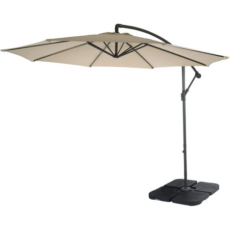 Ombrellone parasole decentrato Ø 3m inclinabile poliestere/acciaio 11kg crema con supporto 040000942