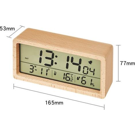 Digitaler Nachttischwecker, batteriebetriebener Wecker aus Holz mit hintergrundbeleuchtetem LCD-Bildschirm, Schlummerfunktion für Temperatur- und Feuchtigkeitsmessung, ideal für Schlafzimmer und Stude (1/5)