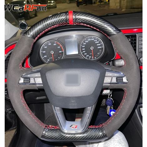 (style 01-) Housse de volant sur mesure en cuir suédé, compatible avec Seat Leon Cupra R, Leon ST, Cupra Ateca et Cupra Ateca FR. (1/5)