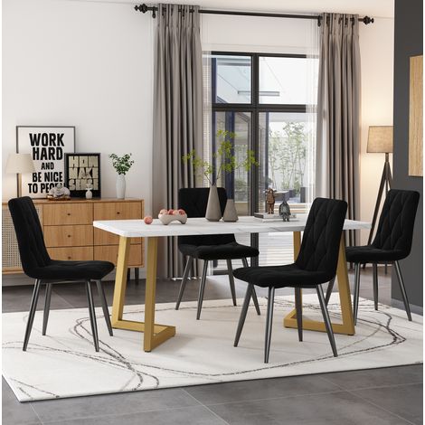 tavolo pranzo 117x68 set con 4 sedie nero OKMYHOME (1/4)