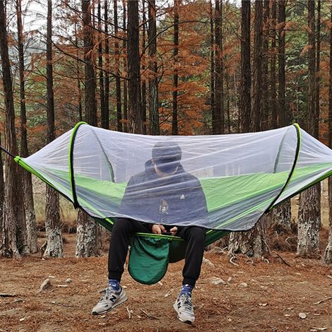 Hamac de Camping avec Moustiquaire Intégrée, Tente Hamac Automatique en Nylon 210T pour Randonnée 260x140cm (1/5)