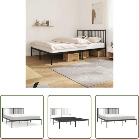 Metallbett - Bettgestell mit Kopfteil Metall Schwarz 160x200 cm (1/5)