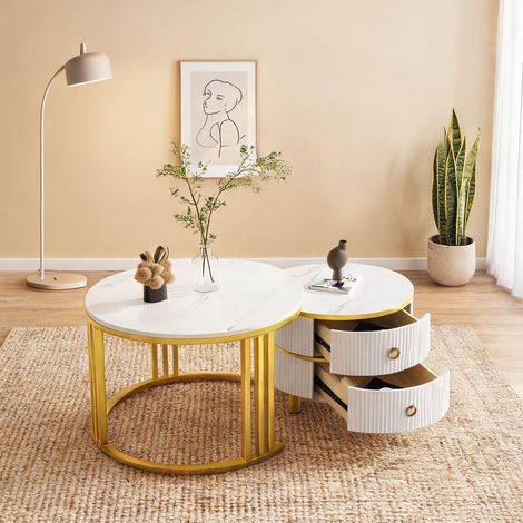 Table basse coloris blanc en MDF 33,5 x 27,6 x 18,1 cm (1/5)