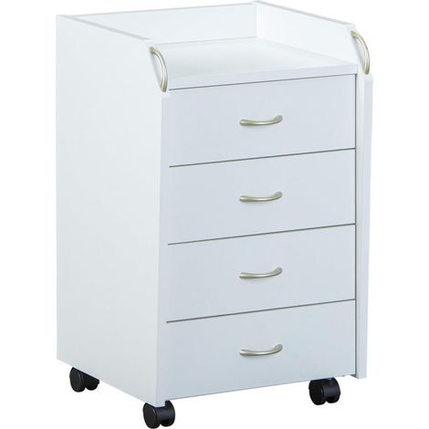 Caisson à roulettes avec tiroirs Caisson de bureau fixe Armoire à roulettes Commode de bureau 4 Blanc (1/3)