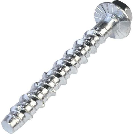 Lot de 10 Vis pour béton à tête hexagonale à embase/collerette Ø6x50 mm - fixation directe sans cheville - pour clé à 6 pans 7.5 mm - en acier - pour rénovation (1/3)