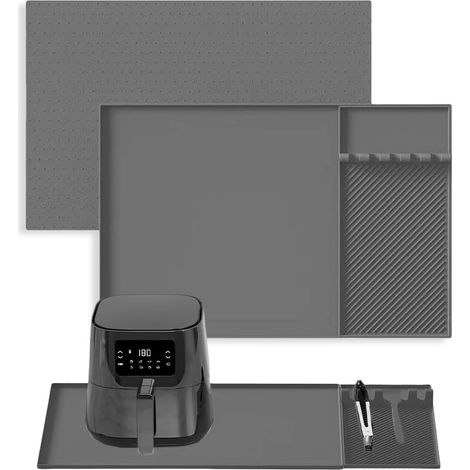 Heat Resistant Silicone Mat for Air Fryer, 2 in 1 Multifunctional Mat to Protect Countertop, Kitchen Accessories for Microwave, Oven, Coffee Machine (Grey, 24 x 16 inches) (1/5)