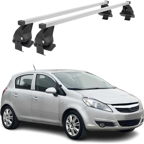 OMAC Dachträger Querträger Stahl für Opel Corsa D 2006-2010 Pre-FL 3Tür – Abschließbar – City-Crash-getestet – DIN 75302:2019 – ISO/PAS 11154:2006 – Max. 50 kg Silber (1/5)