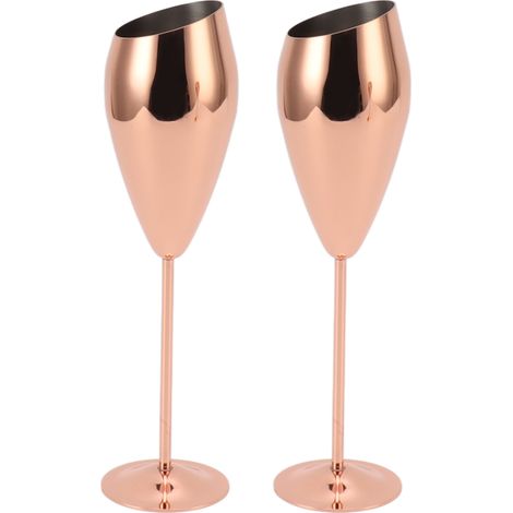 Ensemble de 2 flûtes à champagne en cuivre, robustes, à fond épais, en acier inoxydable plaqué laiton. (1/5)