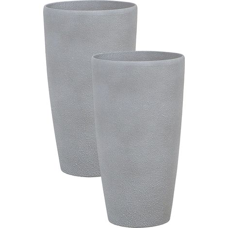 Conjunto de 2 macetas de mezcla de piedra gris 31 cm jardinera minimalista Abdera