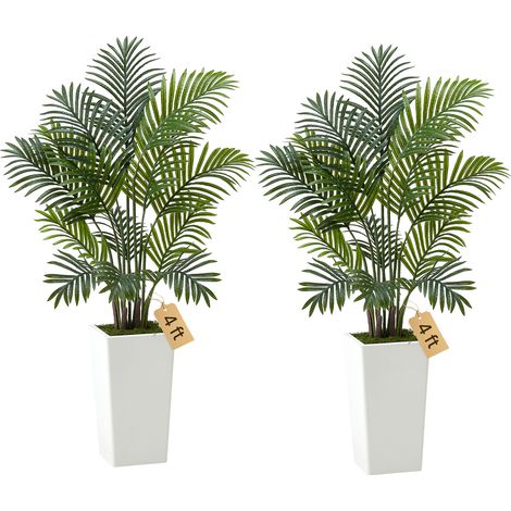 VEVOR Palma Areca Artificiale 1219 mm, Confezione da 2, Pianta Tropicale Finta con Fioriera Bianca Alta, Pianta Finta in Seta da Pavimento in Vaso, Grandi Alberi per Casa, Ufficio, Interno ed Esterno