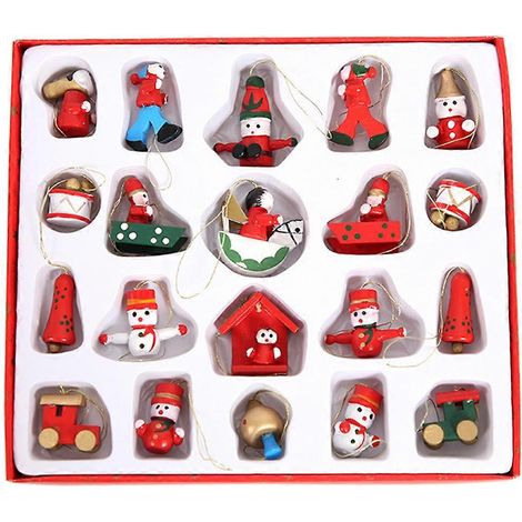 1 boîte de pendentifs de Noël en bois, adorables décorations à suspendre, pendentif de marché-19.5x17cm-Colorful (1/3)