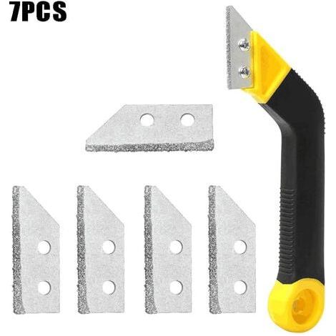 Outils de Retrait de la Mortier, Grattoir pour Carrelage, Lot de 1 Grattoir à Coulis, Scie Coudée avec 6 Lames de Rechange pour le Nettoyage de Salle de Bain (1/4)