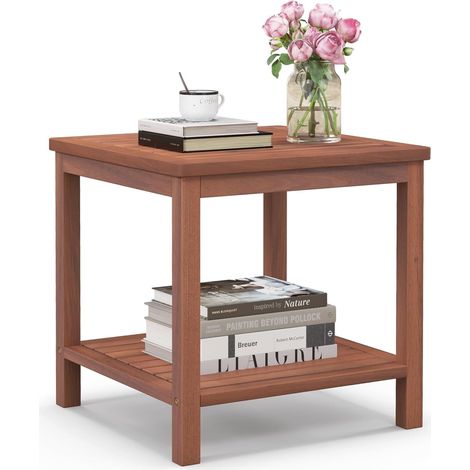 COSTWAY Tavolino Laterale da Giardino in Legno di Acacia, Tavolino Rettangolare Portatile, Tavolino da Caffè per Interni ed Esterni,Portata 95 kg, 45 x 45 x 45 cm (1/5)