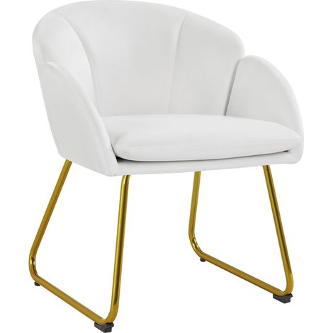 Homevive Silla Comedor Silla Tapizada Terciopelo Sillon para Dormitorio Silla para Comedor Cocina Pata Metal Silla Terciopelo Sala de Estar Blanco