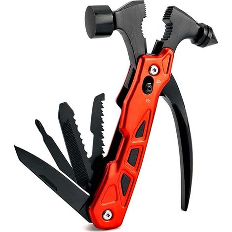 Martello di sopravvivenza 12-1 - Accessorio da campeggio multifunzione con strumento di smontaggio e fodero - Coltello portatile da esterno - Pinza martello, cacciavite, sega, apribottiglie, regalo pe (1/5)