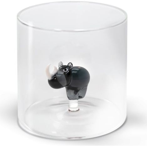 WD LifeStyle Bicchiere Vetro Borosilicato Cc 250 ml Decoro Rinoceronte