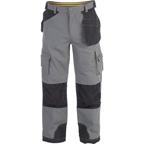 Caterpillar – Pantalon de travail homme – Gris clair – Taille 50 – Renforts et poches genouillères – Tissu résistant pour chantiers humides