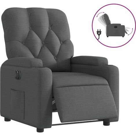 Chaise électrique inclinable avec dossier réglable, siège en tissu gris foncé, fonction de relevage assisté, confort ergonomique – pour seniors et personnes à mobilité réduite (1/5)