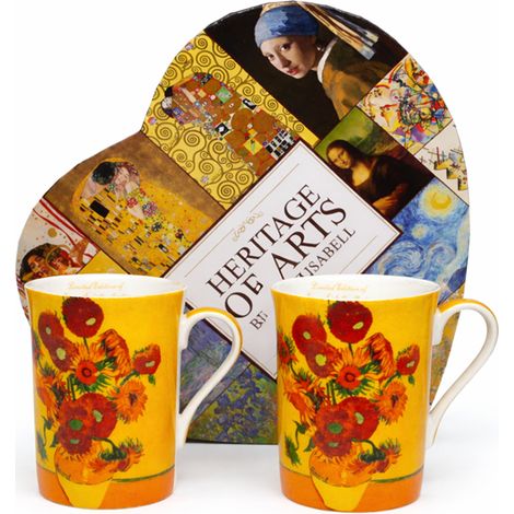 Tazas de porcelana (2 unidades) con diseño de girasoles de Vincent van Gogh, un regalo de lujo. (1/5)