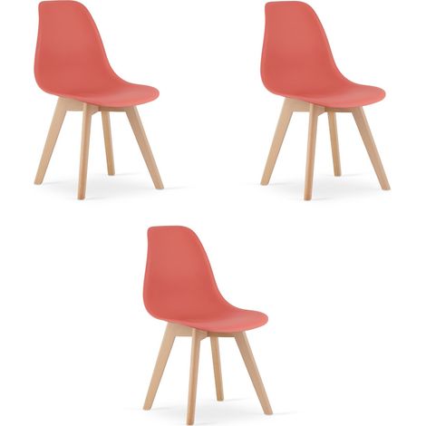 Set di 3 Sedie Kito in Corallo con Gambe in Legno di Faggio (1/5)