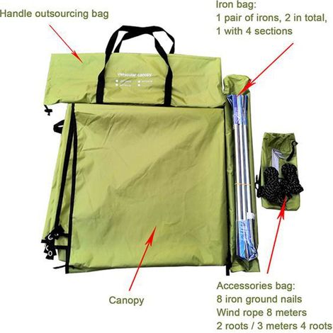 Silver-coated car awning tent, outdoor camping car rear tent, SUV side sunshade, 5-8 person shade (1/4)
