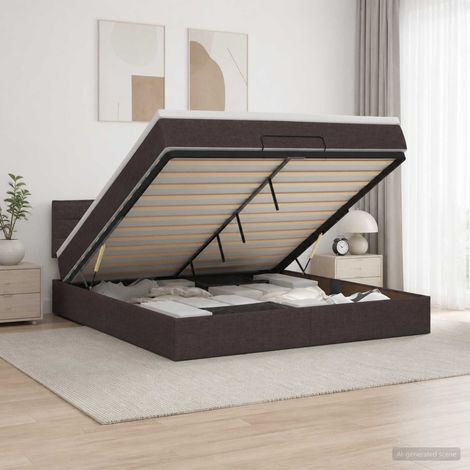 vidaXL Lit ottoman avec matelas Marron foncé 140 x 200 cm Tissu (1/5)