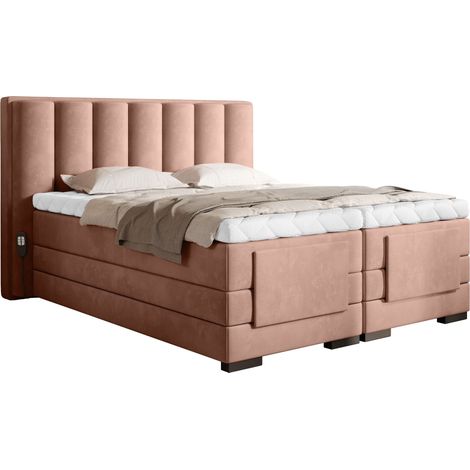 Lit boxspring électrique tissu rose avec matelas et surmatelas Arkos-160x200 (1/5)