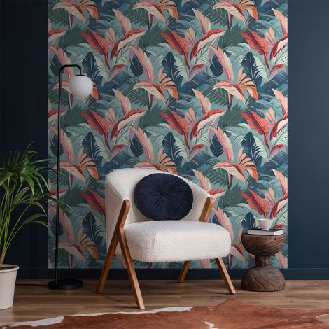 Papier peint intissé pré-encollé - TROPICAL FEUILLES DE PALMIER CHERRY - 1 rouleau de 300x60cm (1/5)