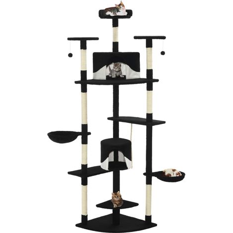 vidaXL Albero per Gatti e Tiragraffi in Sisal 203 cm Nero e Bianco (1/5)