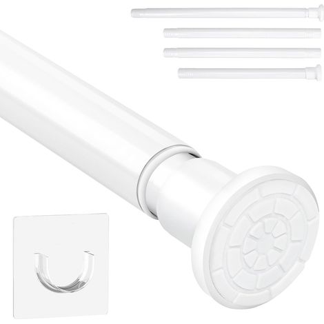 Tringle à rideaux sans perçage réglable 71 - 165 cm tringle à rideaux en acier inoxydable antidérapante tringle Télescopique pour penderie cintre salle de bains balcon blanc (1/5)