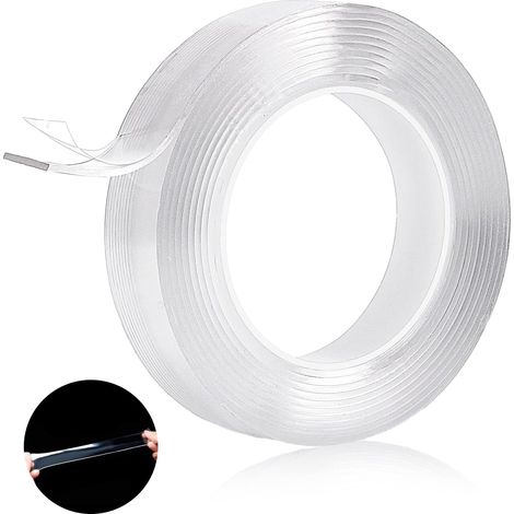 Ruban adhésif double face ultra résistant - Nano adhésif transparent et réutilisable - Lavable, sans trace - Pour accrocher des photos murales - Ruban adhésif pour tapis (5 m par rouleau) (1/5)