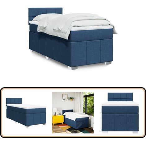 vidaXL Sommier à lattes de lit avec matelas Bleu 90x200 cm Tissu