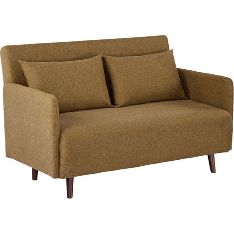 Canapé convertible 2 places en tissu pieds bois foncé - Bronze - Belushi