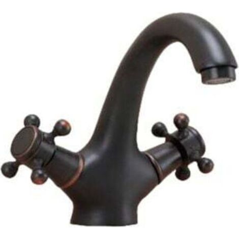 Mitigeur de lavabo rétro à deux poignées, finition laiton antique vintage, noir (1/4)