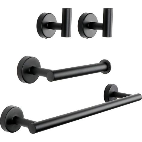 Ensemble de matériel de salle de bain 4PCS, ensemble d'accessoires de salle de bain noir mat, porte-serviettes de salle de bain en acier inoxydable SUS304 fixé au mur comprenant un porte-serviettes de (1/5)