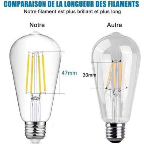 Ampoule à filament LED E27 ST64, ampoule vintage blanc froid 8 W 6500 K, ampoule Edison vintage, lampe antique rétro, équivalente à une ampoule à incandescence de 80 W, paquet de 4