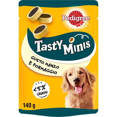 Pedigree Tasty Minis, Snack Cane al Manzo e Formaggio, 6 Confezioni da 140g ciascuna (1/5)