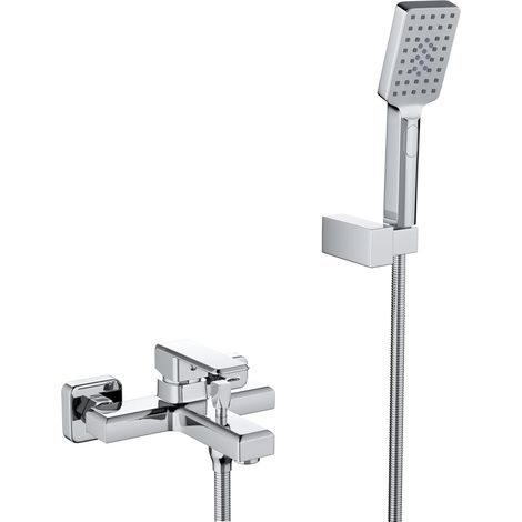 Mitigeur de Baignoire,Mitigeur monocommande Douche,Robinet de Baignoire,Robinet Monocommande de Bain avec Douchette 2 Jets,Chromé Mural Montage (1/5)
