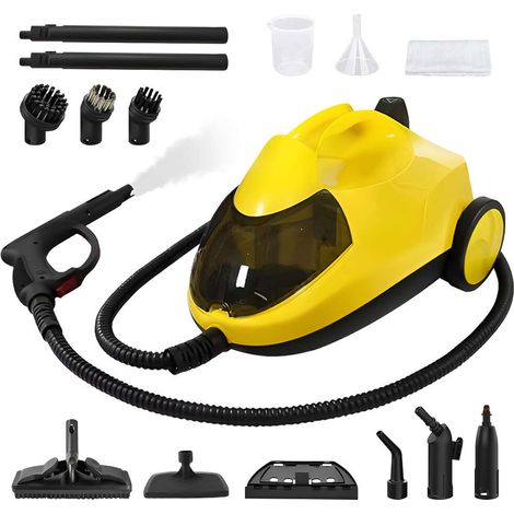 Leistungsstarker Dampfreiniger mit 2000 W, 5 bar Druck, 2-Liter-Tank, 14 Aufsätze, Betriebsdauer 40 Minuten – Farbe: Gelb (1/5)