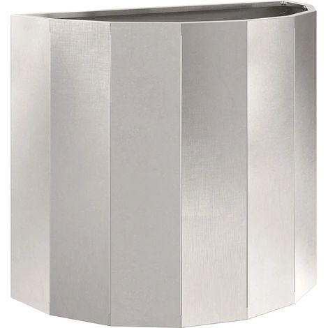 Jardinière demi-ronde moderne extérieur 60 x 30 x 50 cm en acier inoxydable argent (1/5)