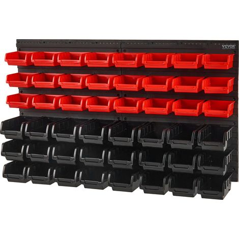 Étagère Bac à Bec Plastique, 48 Boites Rangement Empilables Atelier Garage avec Panneaux Muraux, Organisateur Outils pour Écrous, Boulons, Vis, Clous, Perles, Boutons, Petites Pièces, Noir/Rouge (1/5)