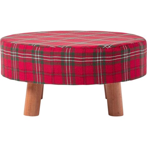 HOMESCAPES Traditional Red, Green and White Tartan Flat Footstool with Legs (1/5)