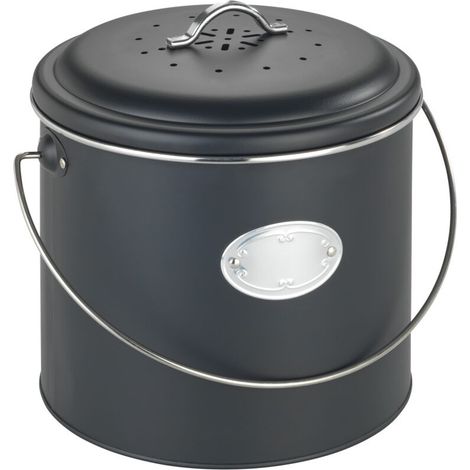 Poubelle de compost 6L noir – Couvercle hermétique avec joint silicone – 3 filtres à charbon actif pour neutraliser les odeurs – Design élégant - NERO 6 L