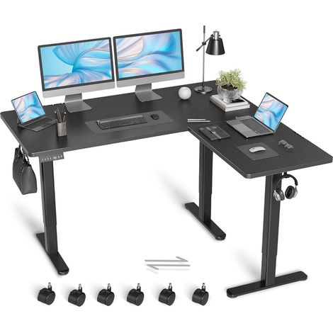 Eckschreibtisch höhenverstellbar 160x140cm mit Dual-Motor und Rollen (1/5)